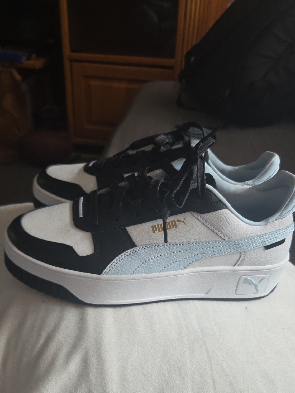 Puma Women's/Unisex White, Black & Light Blue Platform Sneakers